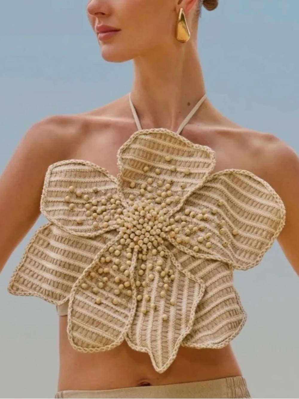 PatBO Cream Floral Crochet Statement Top